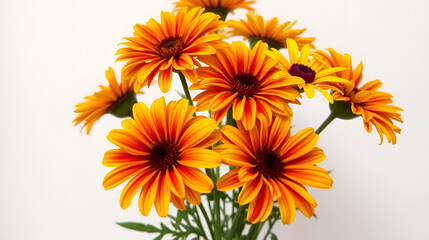 Composition of bright yellow and red flowers with an unobtrusive background