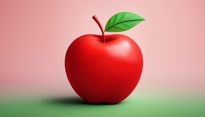 a minimal apple symbol has been designed in flat style featuring bright red color and natural green leaf