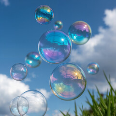 soap bubbles on blue sky background
