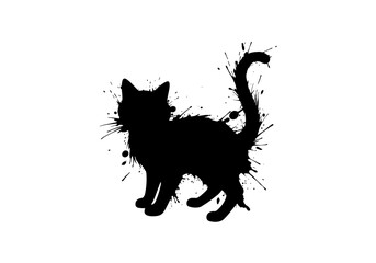 Silhouette of a cat with dynamic ink splashes for creative pet design