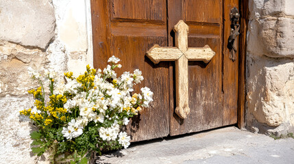 cross on the wall of church