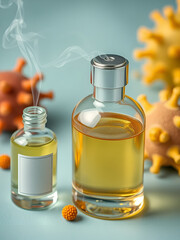 Long-term effects covid-19 concept. Foods and perfume that smell bad because of parosmia. Parosmia - distored sense of smell. Side effects..