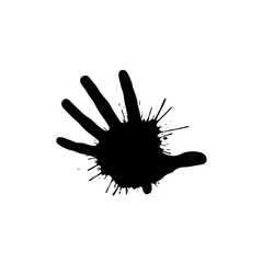 Obraz premium Stylized handprint silhouette with black ink splashes no background for creative expression design