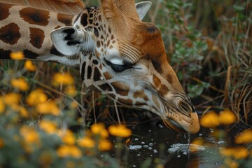 Southern giraffe drinking water