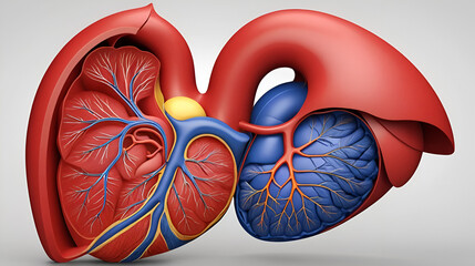 A 3D diagram of the heart's interior, focusing on the symmetry of the chordae tendineae and their role in balancing the valves' opening and closing actions.