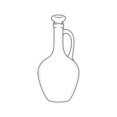 Outline vector illustration of a traditional glass decanter with a handle and stopper. Simple vintage kitchenware design perfect for coloring books and culinary themes.