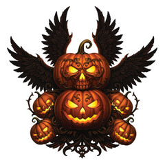 Ornate Halloween Pumpkins with Dark Wings