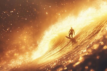 Gliding powerfully on massive wave during early morning