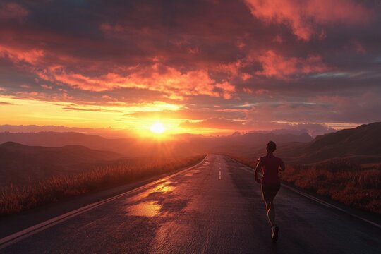 Running long distance on quiet road during early morning