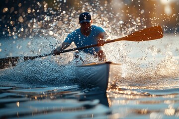 Rower straining with every stroke during race