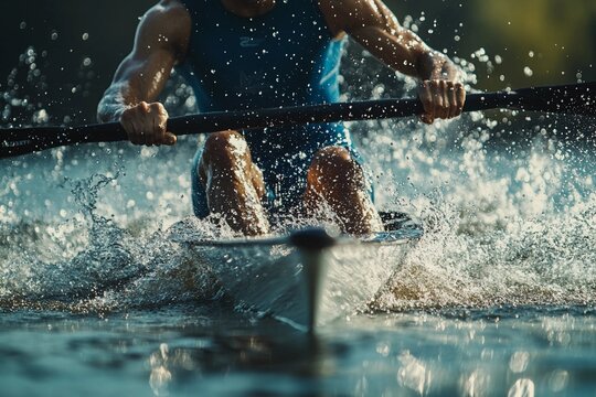 Pushing hard with intense rowing strokes in competition