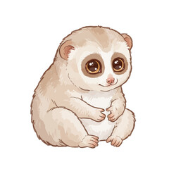 Obraz premium Cute Cartoon Baby Slow Loris Illustration Adorable Primate with Big Eyes Sitting