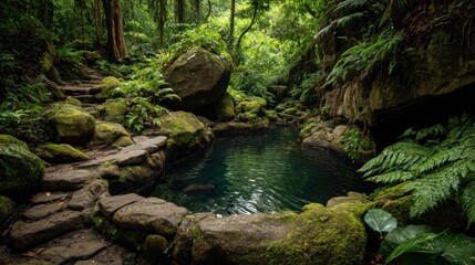 Enchanted Jungle Pool: Serene Oasis in Lush Green Paradise