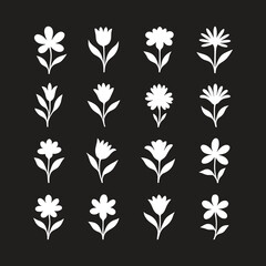 Floral Silhouette Vector Set | Simple Flower Icon Collection | Botanical Flower Clipart