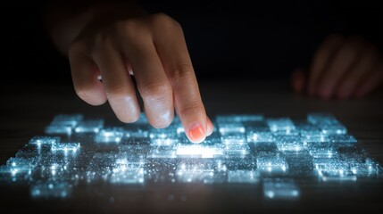 Hand interacting with digital grid