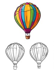 Obraz premium Colorful Hot Air Balloon Illustration with Line Art Variations