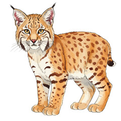 Beautiful spotted lynx illustration standing wildlife animal drawing on white background