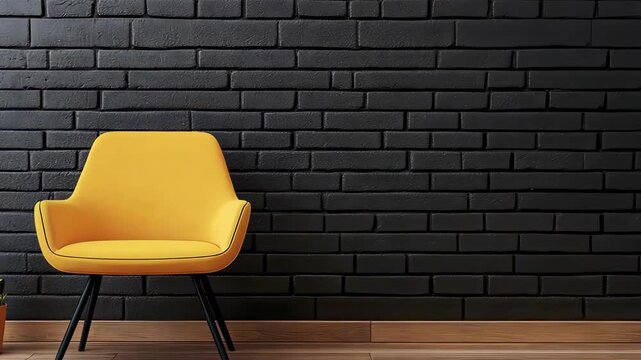 Modern yellow chair against a sleek black brick wall