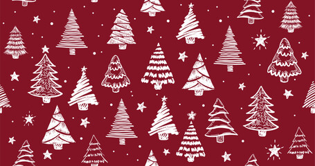 Christmas tree white on red, hand drawn illustrations.	
