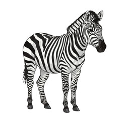 Obraz premium Striking Black and White Zebra Illustration Standing Isolated on a Clean White Background