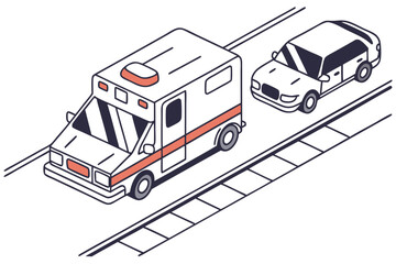 Ambulance rushing while other vehicles stop, modern flat illustration style