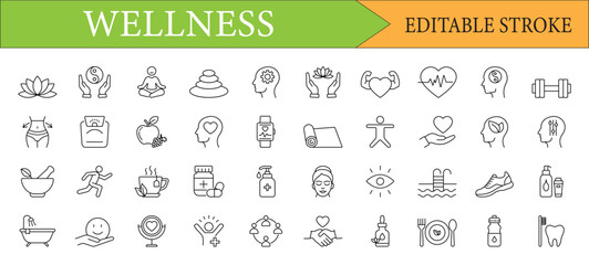 Wellness Line Icon Set | Health, Fitness, and Self-Care Vector Icons