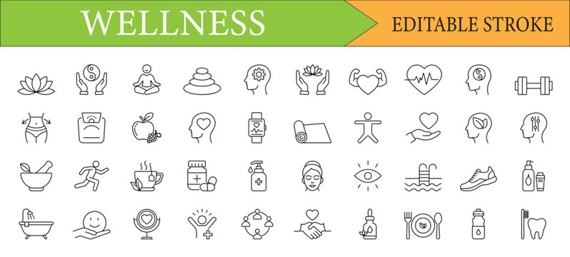 Wellness Line Icon Set | Health, Fitness, and Self-Care Vector Icons - Powered by Adobe