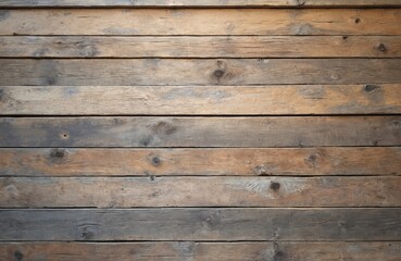 Obraz premium Rustic reclaimed wood planks show vintage texture. Aged brown, grey timber surface displays natural grain patterns. Horizontal boards create weathered, grunge background suitable for construction,