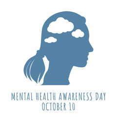 Female Depression Symbol – Woman’s Silhouette with Clouded Mind – Mental Health Awareness Day October 10