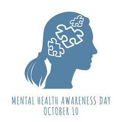 Female Puzzle Piece Brain Icon – Symbol for Autism and Awareness – Mental Health Awareness Day October 10