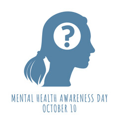 Woman’s Confusion Icon – Female Mental Health Symbol with Question Mark – Mental Health Awareness Day October 10