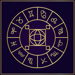 Astrological horoscope vector, zodiac circle flat design, Wheel with zodiac signs, zodiac, astrology, horoscope, gold