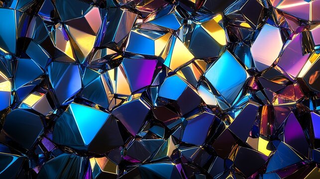 A vibrant abstract background of colorful diamond and triangular shapes cut with glass material - Powered by Adobe
