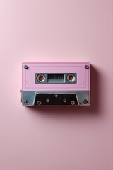 Obraz premium Retro pink audio cassette on minimalist pink background