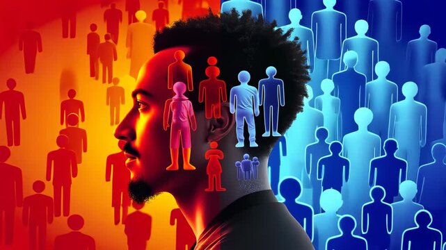 Silhouette of a man infused with vibrant memories and emotions