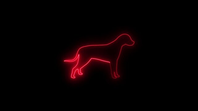 Red dog neon icon. Glowing neon dog icon on black background.