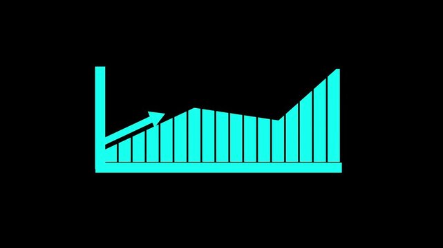 Future business growth potential. Abstract business growth icon. Cyan color business graph with up arrow. Arrow rising graph scale symbols on black background.