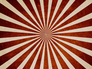 Retro rays sunburst red beige lines Background. Light sun rays pattern. Vintage rough grunge stripes halftone radial wallpaper for poster, banner, advertising backdrop, comic or circus scene. 