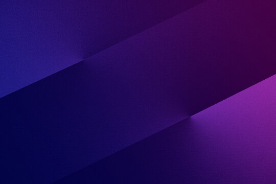 Black dark deep blue violet purple indigo abstract background. Geometric shape pattern. Color gradient. Line stripe diagonal triangle corner mosaic. Bright neon light glow. Grain noise mesh. Design.