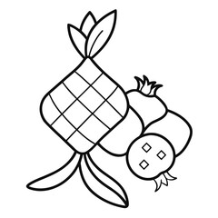 Ketupat and Vegetables Coloring Pages &ndash; Food, Traditional, Outline, Kids, Printable, Festive, Cultural

