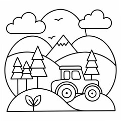 Nature and Tractor Coloring Pages &ndash; Farming, Outdoors, Outline, Kids, Printable, Rural, Machinery

