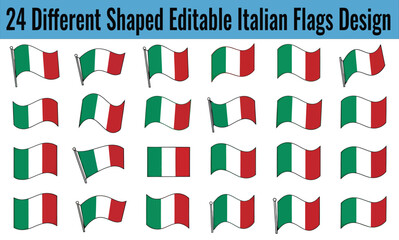 Set of 24 Editable diffrent Flag Shapes Featuring Italian Tricolor— Vector Banner Collection for International Branding, Political Editorials, Independance day and Cultural Graphic Design