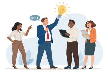 Fototapeta premium Creative Teamwork and Bright Ideas: A Business Illustration of Innovation and Collaboration for Success