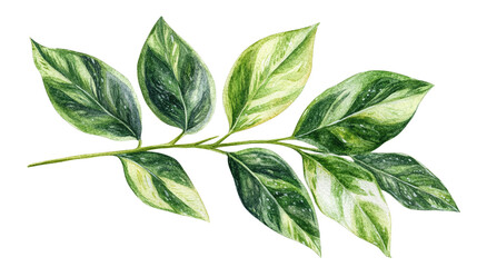Obraz premium Botanical sprig of ruscus leaves, hand-painted in watercolor, isolated on transparent background 