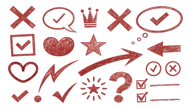 Expressive Red Hand-Drawn Symbols and Marks for Creative Design and Artistic Concepts Against Clean White Background Image