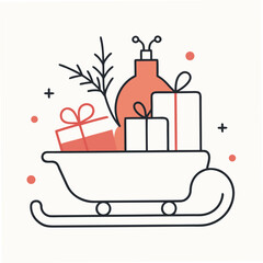 Sledge with Christmas Presents Coloring Pages – Holiday, Winter, Festive, Gifts, Outline, Kids, Printable

