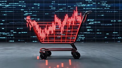 Shopping cart with fluctuating stock market graph in a digital setting - Powered by Adobe