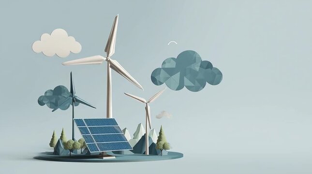 Erneuerbare Energien mit Windturbine und Photovoltaik Panel Graphik AI Illustration