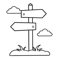 Wooden Road Direction Coloring Pages , Signpost, Outline, Arrow, Rustic, Travel, Line Art, Printable