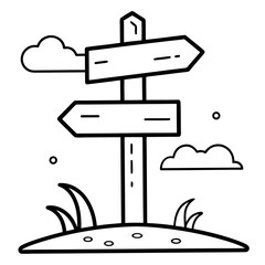 Wooden Road Direction Coloring Pages , Signpost, Outline, Arrow, Rustic, Travel, Line Art, Printable